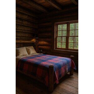 Vintage Hudson’s Bay Mohair Plaid Purple Blanket 65x48” EUC